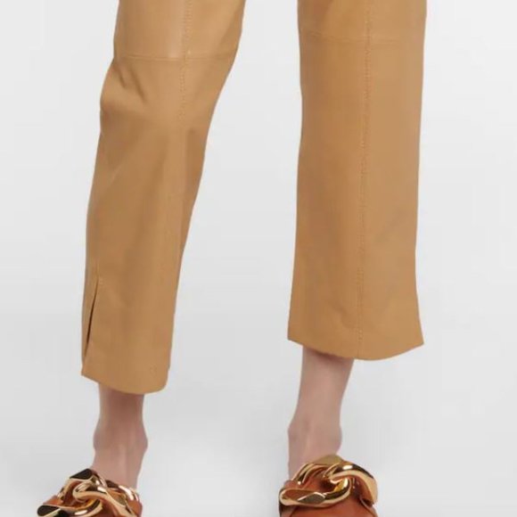 NWT FRAME Butterscotch Brown Gym Cropped Lambskin Leather Pants-Sz XS & M - Picture 3 of 12